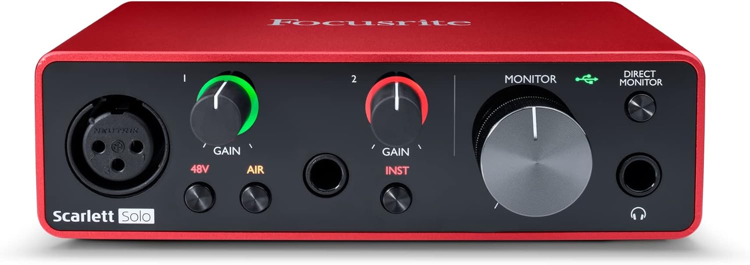 Focusrite Scarlett Solo 3rd Gen USB Audio Interface for Guitarists, Vocalists, Podcasters or Producers to record and playback studio quality sound