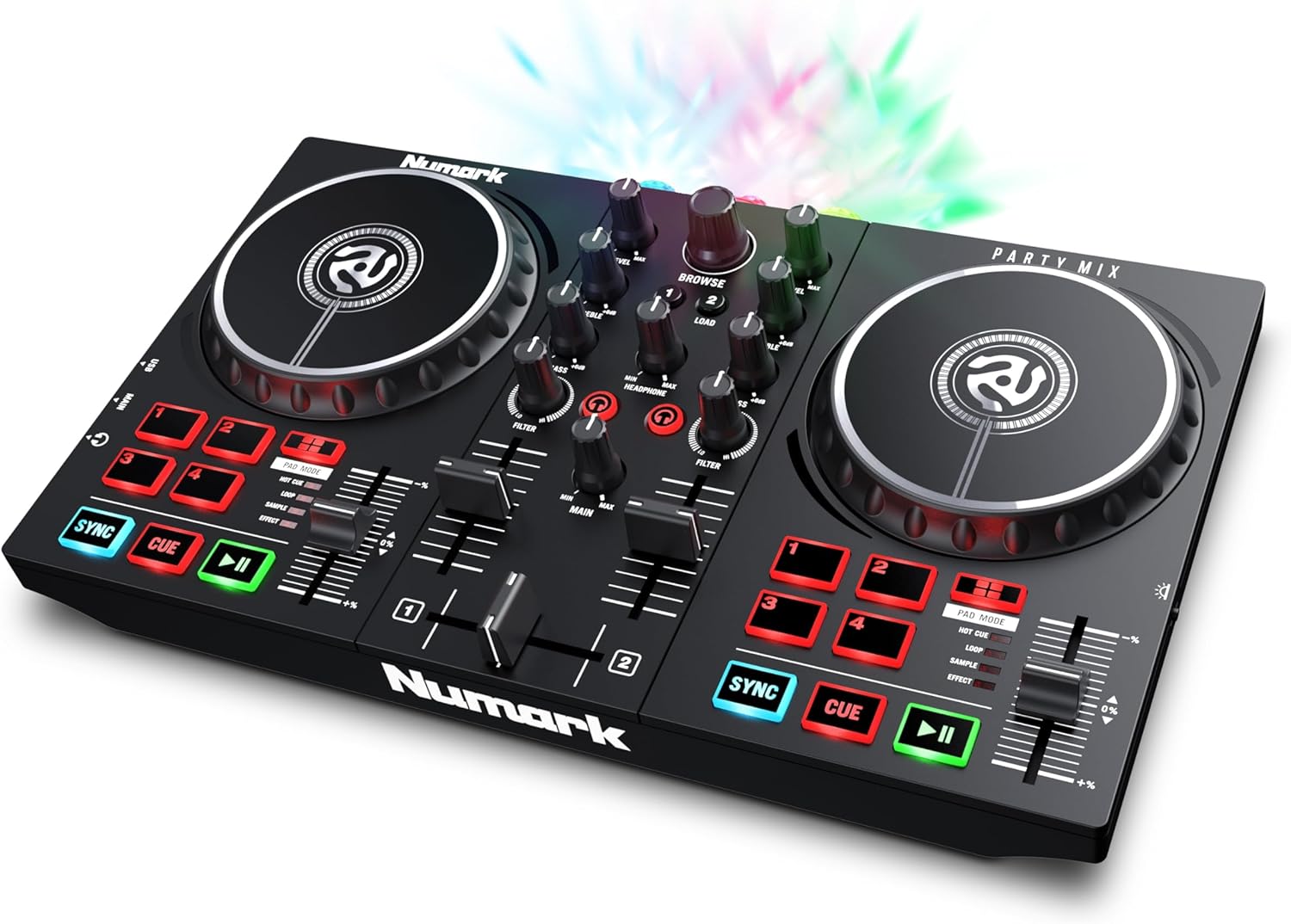 Numark Party Mix II DJ Controller with Lights, 2 Decks, Mixer, Audio Interface and Serato Lite